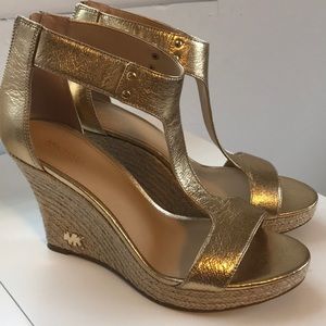 Michael Kors gold espadrille wedge shoes